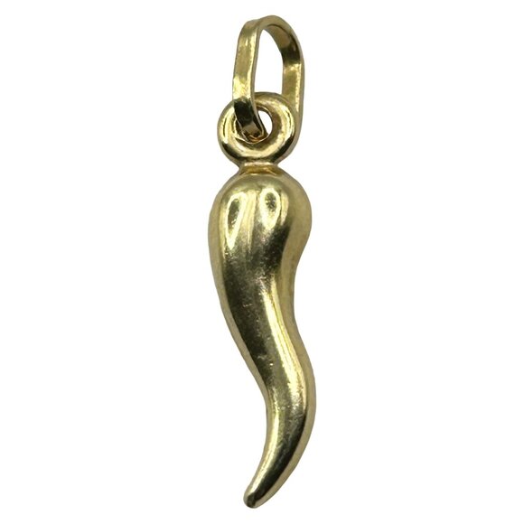 14K Solid Yellow Gold Mini Italian Horn Lucky Charm Pendant - Picture 1 of 3